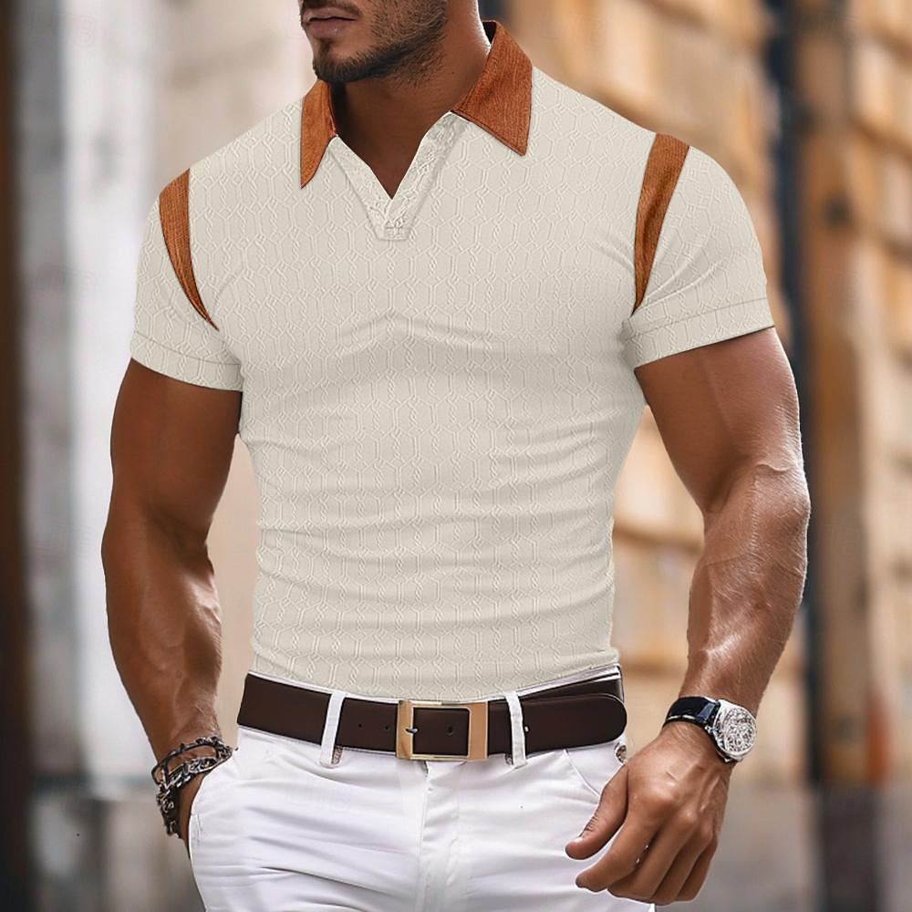 Voor heren Kabelgebreide polo Met Textuur liiketoiminta Actief Polo kraag Korte mouw Modieus Modern Effen Kleur Netstof Gebreid Zomer Lente Normale pasvorm Abrikoos Zwart Wit Licht Grijs 2026 - $21.99 –P8
