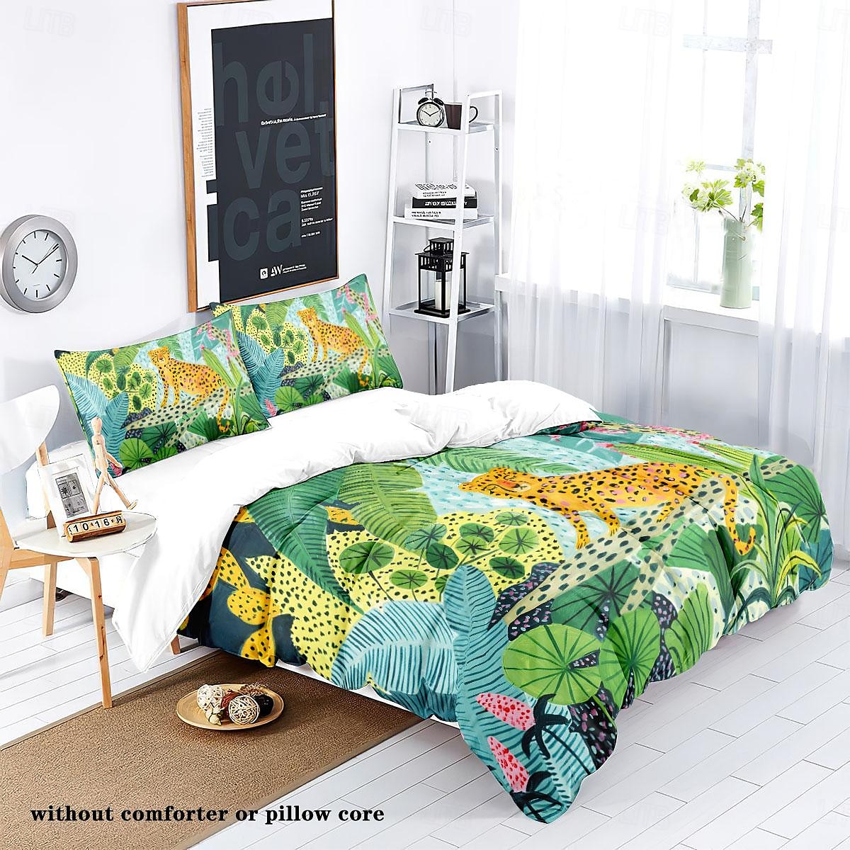 tropical rainforest series 3-delat påslakanset för sommaren mjuk hudvänlig långvarig för hotellrum gästrum sängkläder bekvämt set 2025 - $60.99 –P13