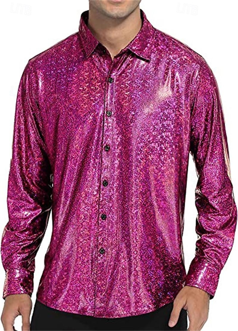 Metallisch 1980er Glänzendes Latex-Patent Hemd Disco Kostüm Herren Karnevalskostüm Halloween Karneval Alltagskleidung Pride Parade Pride-Monat Erwachsene Hemd 2025 - $24.99 –P5