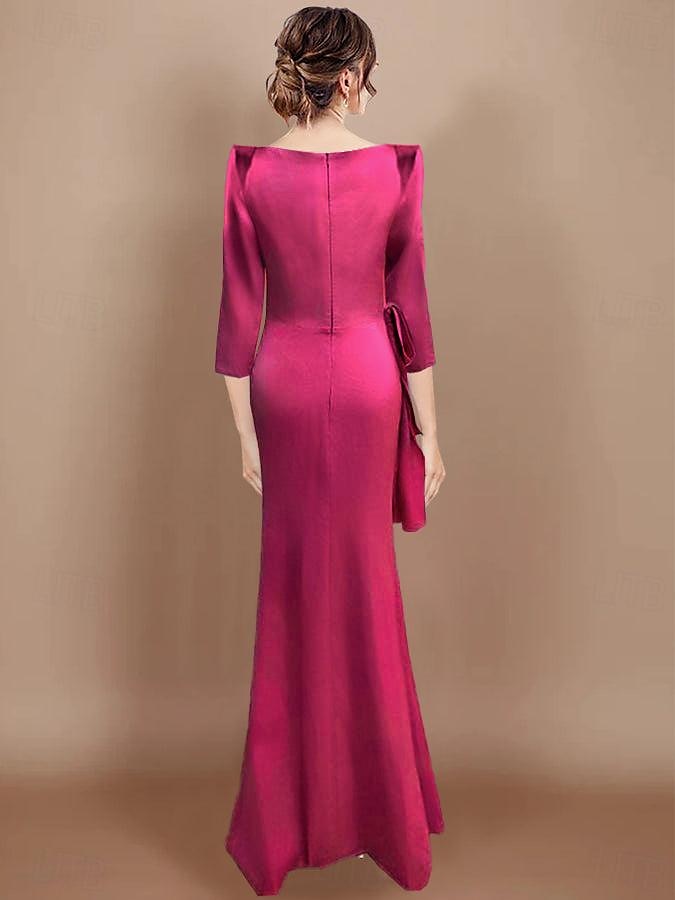 sheath bröllopsgäst klänningar elegant klänning black tie golvlängd lång ärm cowl-hals bälte/ribbong satäng med rosett/rosetter 2025 - $158.99 –P2