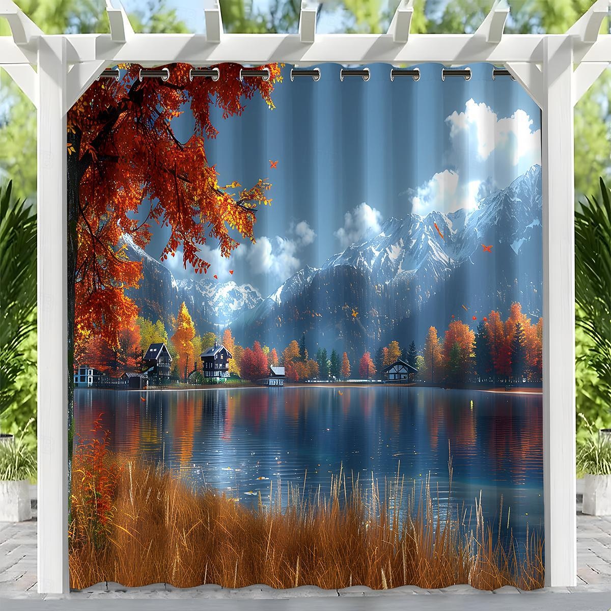 privacidade de cortina externa à prova d'água, cortinas deslizantes para pátio, cortinas de pérgula com ilhós e paisagem florestal para gazebo, varanda, varanda, festa, 1 painel de 2026 por $41.99 –P5