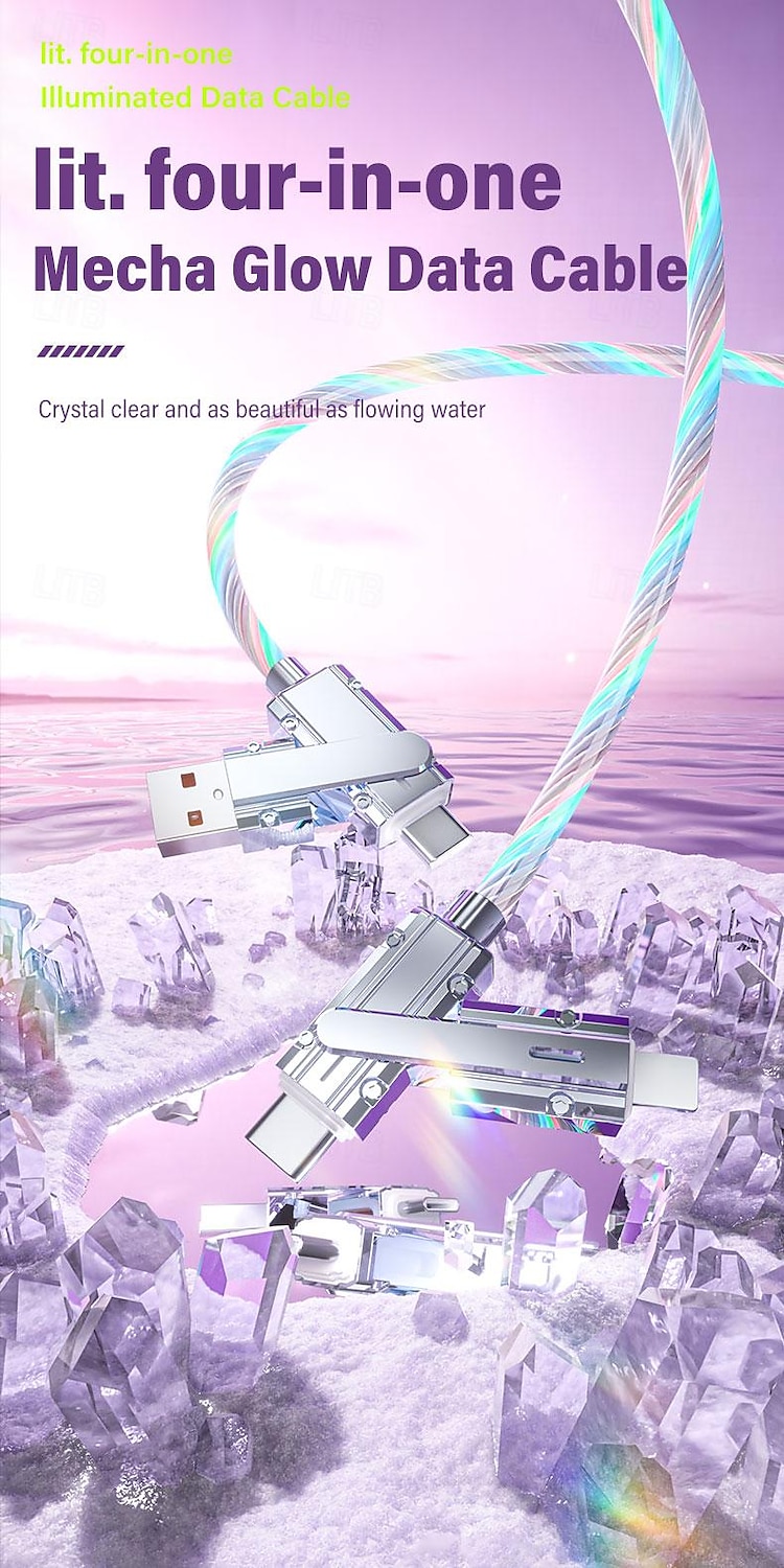 PD27W 100W Zinc Alloy 2-tow 2-star Dazzling Streamer Fast Charging Data Cable 4-in-1 Luminous Charging Cable 2025 - $16.99 –P1