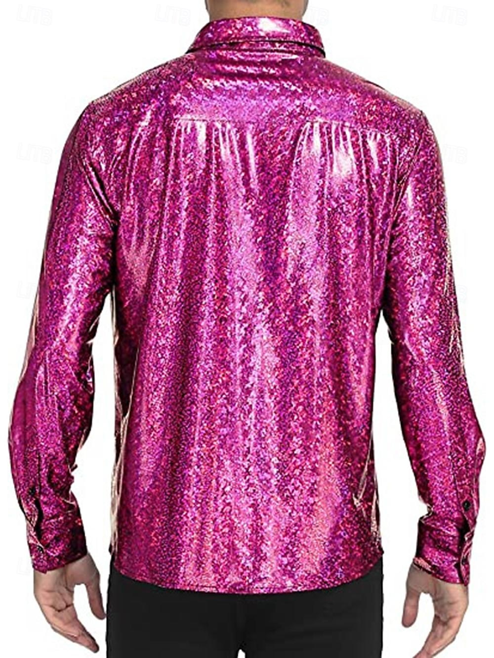 Disko 1980er Glänzend Metallisch Bluse / Hemd Maskerade Disco Einfarbig Herren Karnevalskostüm Maskerade Party / Abend Pride Parade Pride-Monat Erwachsene Hemd 2025 - $23.99 –P18