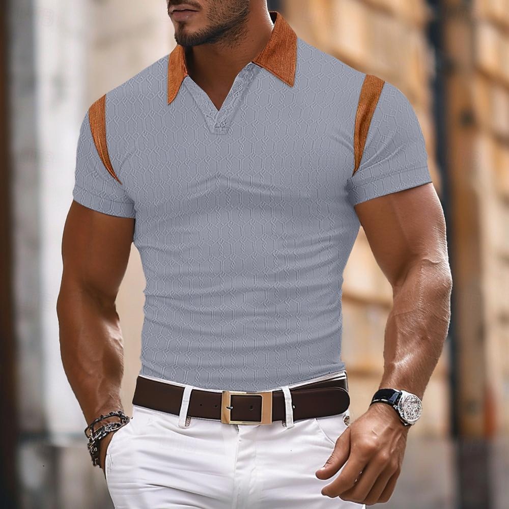 Voor heren Kabelgebreide polo Met Textuur liiketoiminta Actief Polo kraag Korte mouw Modieus Modern Effen Kleur Netstof Gebreid Zomer Lente Normale pasvorm Abrikoos Zwart Wit Licht Grijs 2026 - $21.99 –P7