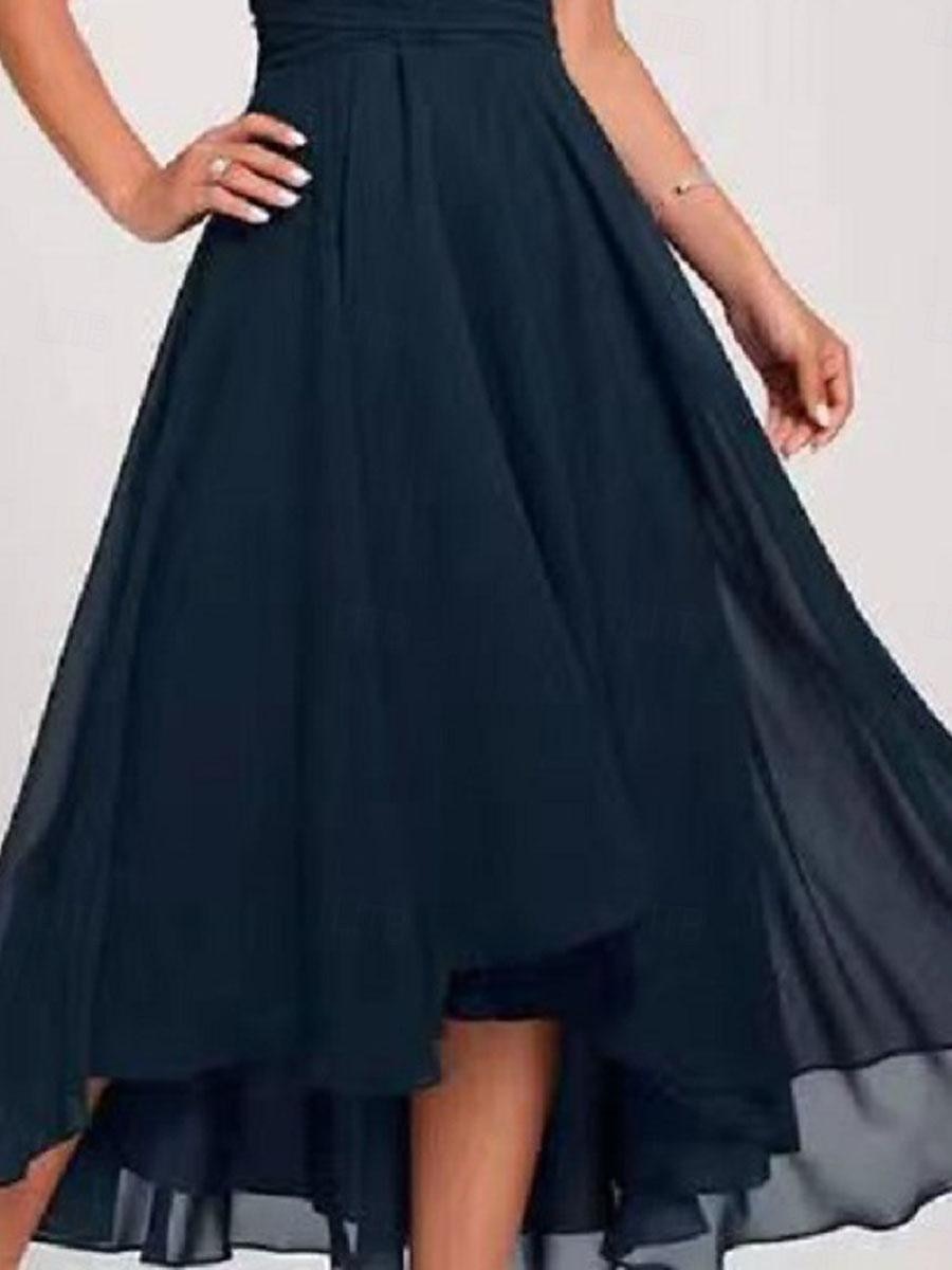 Damskie Sukienka maxi Sukienka koktajlowa Sukienka dla gościa weselnego Sukienki szyfonowe Elegancja Formalny Gość weselny Spotkanie towarzyskie Regularny Krótki rękaw W serek Granatowy Lato 2025 - $38.99 –P2