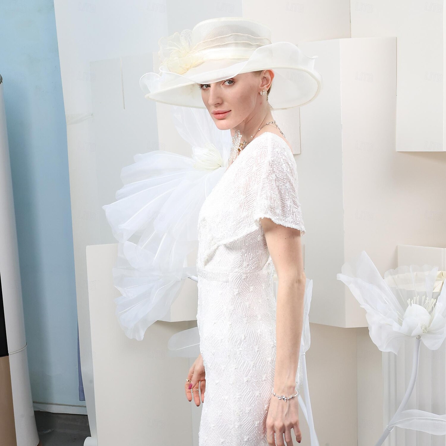 hattar organza hink hatt solhatt bröllop tefest elegant bröllop med spets sida huvudbonader huvudbonader 2026 - $51.99 –P3