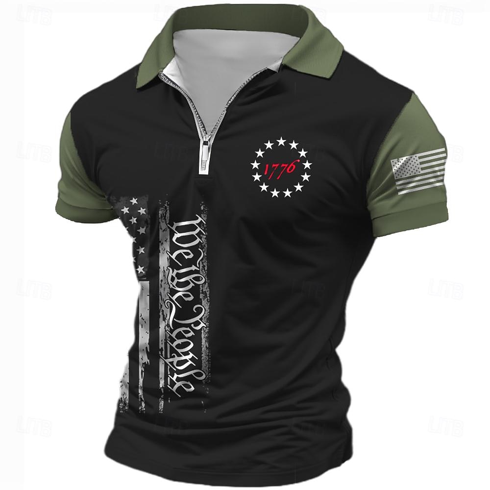 Giorno dell'Indipendenza Americana Per uomo Bandiera Americana Veterani Polo con zip Maglia da golf Manica Corta Magliette polo Camicie con Colletto Casual Abbigliamento casual alla moda del 2026 a $22.99 –P1