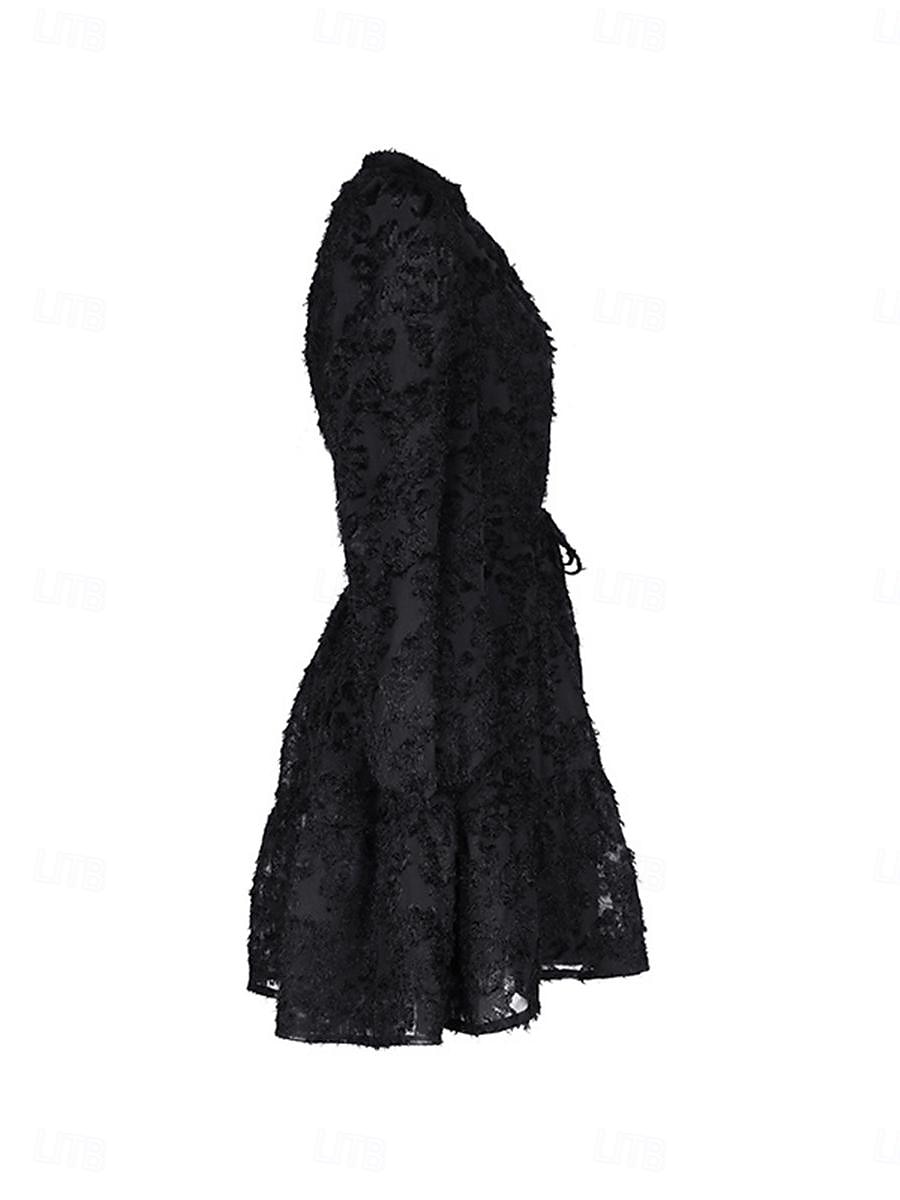 Damen Spitzenkleid Minikleid Angeschnallt Ausgefallene Ständer Langarm Schwarz Wein Marineblau Farbe 2025 - $57.99 –P10
