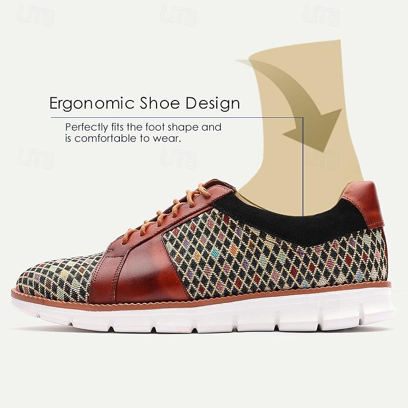 Gewebte mehrfarbige Schnürsneaker für Herren – stylische Freizeitschuhe mit Akzenten aus hochwertigem Rindsleder 2025 - $99.99 –P4