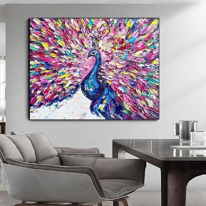 Pfauengemälde, Vogelkunst, Ölgemälde, handgefertigt, farbenfrohes Pfauen-Impasto-Kunstwerk, helles Ölgemälde, Wandkunst, Palettenmesser, heller Vogel, 3D-Strukturkunst, Gemälde für Schlafzimmer, 2025 - $116.99 –P3