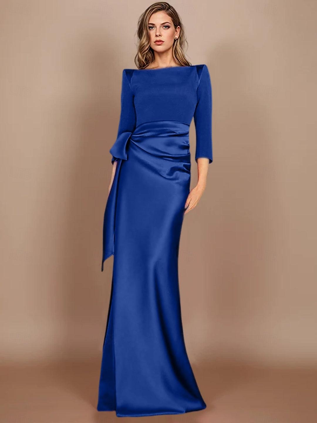sheath bröllopsgäst klänningar elegant klänning black tie golvlängd lång ärm cowl-hals bälte/ribbong satäng med rosett/rosetter 2025 - $158.99 –P3