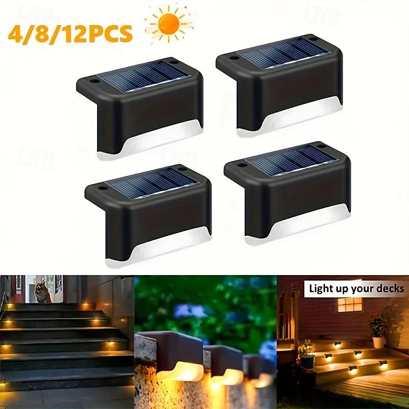 6 stuks waterdichte zonne-dekverlichting, led-trapverlichting op zonne-energie voor reling, dek, terras, tuin, kolom, hek, trap en oprit (warm licht / wit licht) 2026 - $14.99 –P6