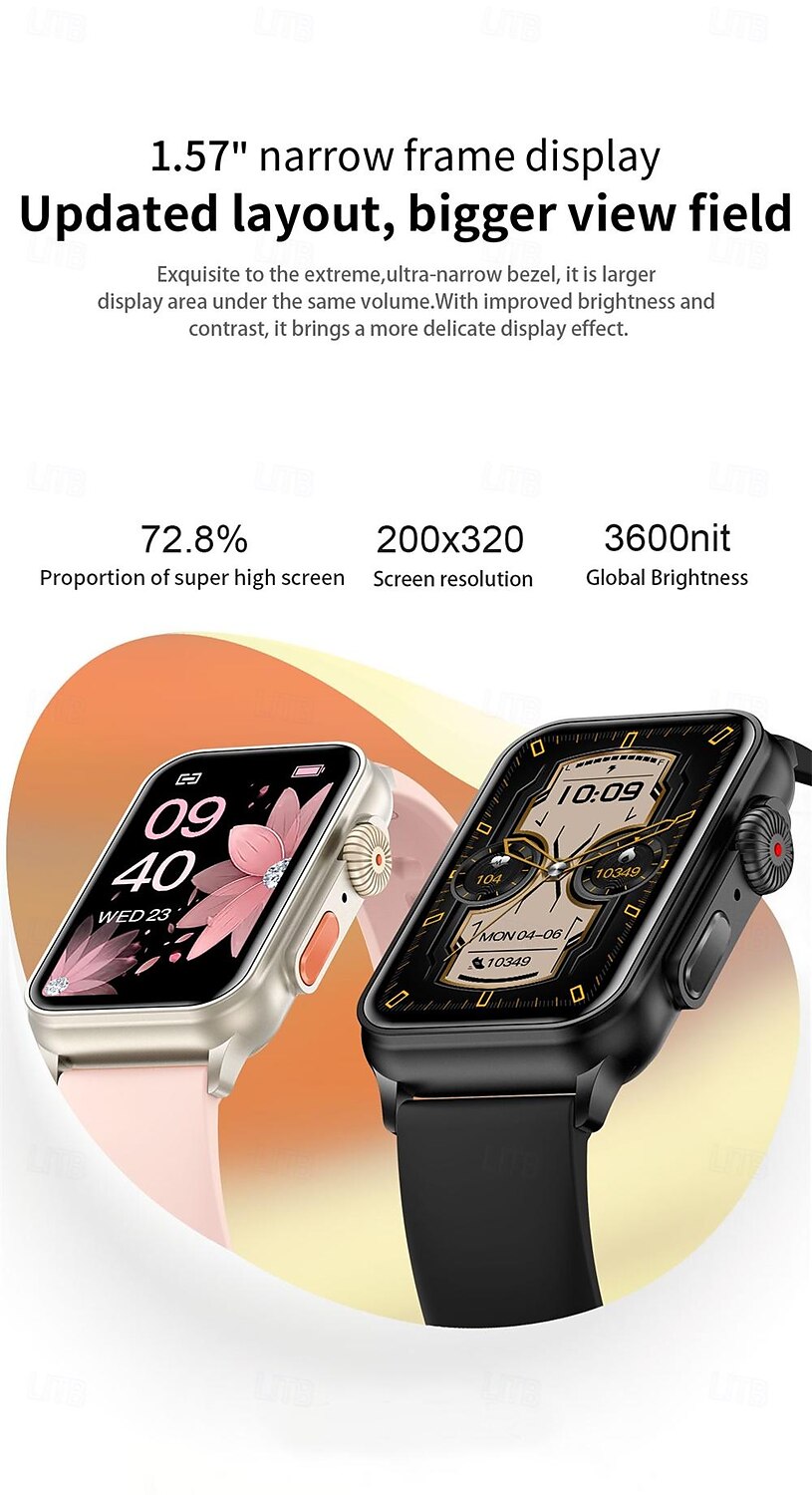 2025年 696 H23 スマートウォッチ 1.57 インチ スマートブレスレット ブルートゥース 歩数計 着信通知 睡眠サイクル計測器 と互換性があります Android iOS 女性 ハンドフリーコール メッセージ受信通知 IP 67 31.5mmウォッチケース  コレクション – $44.99 –P3