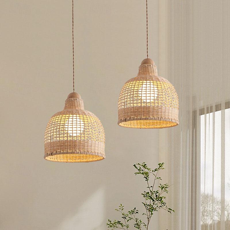 LED Pendant Light 3-Color Light 70/100cm 1/2/3-Light Bamboo Rattan Mini E27 Semi-Recessed Adjustable Wire Ceiling Pendant Light for Bedside Table Balcony Dining Room Decorative Lighting 85-265V 2025 - $185.99 –P5