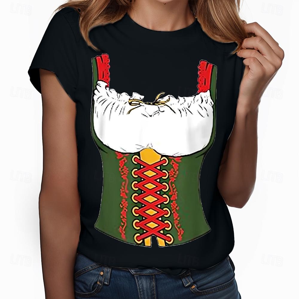 T-Shirt Lederhosen 3D Lässig Streetstyle T-Shirt Ärmel für Damen Erwachsene Heißprägen  für Karneval Oktoberfestbier Party Alltagstauglich 2026 - $20.99 –P4