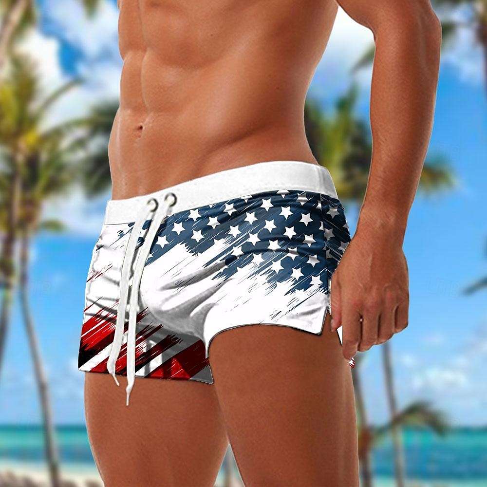 Men's Flag American Flag National Flag Swimming Trunks Board Shorts Swim Shorts Mid Waist Fashion Designer Surfing Holiday Beach Pocket Drawstring Elastic Waist Designer Clothing Apparel 2025 - $21.99 –P1