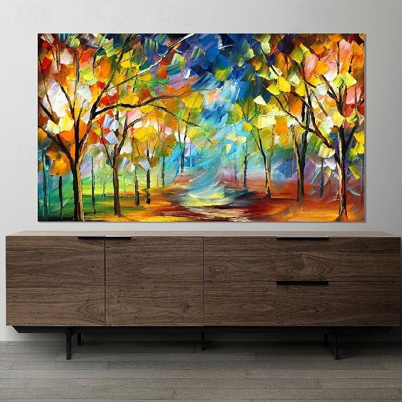 Baum-Ölgemälde, handgefertigte Wandkunst, farbenfrohes Waldgemälde, Leinwand, bunte Bäume, Waldleinwand, farbenfrohe Dschungelleinwand, riesiges Leinwand-Ölgemälde, Wohndekor, Herbst-Leinwandgemälde 2025 - $75.99 –P4