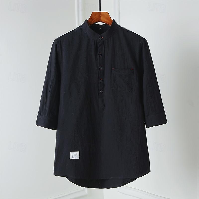Per uomo Camicia camicia di lino Camicia con colletto cinese Camicia con colletto alla coreana Camicia popover Maglietta informale Liscio Da mare Hawaiano Nero Bianco Beige Azzurro Manica a 3/4 A del 2025 a $26.99 –P9