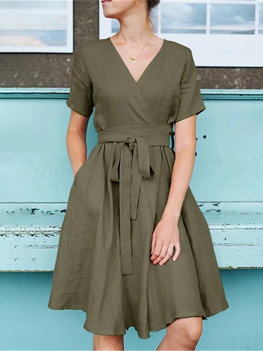damă verde armat roz bleumarin vară mini rochie de primăvară rochie minionă rochie lejeră de bază modernă casual zilnică weekend-ul lejer cu decolteu în V uni 2025 - $25.99 –P3