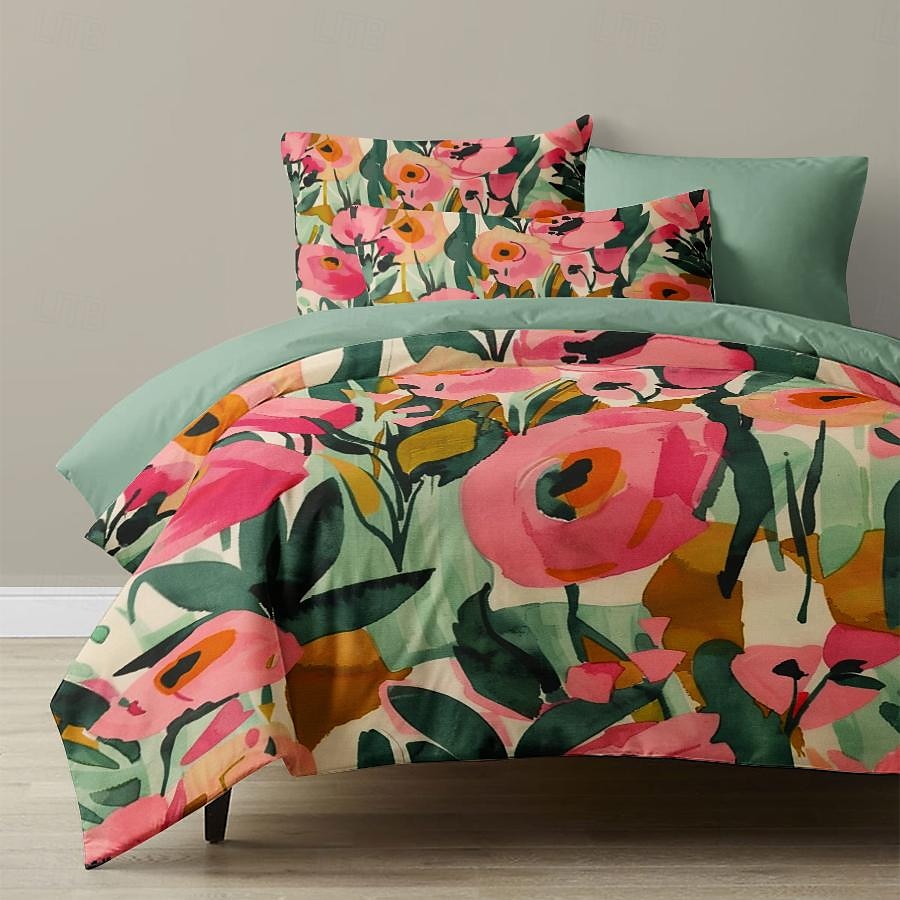 100 % bomull tropisk växt blomma 3-delat påslakanset för hotellrum gästrum hotell sängkläder bekvämt set 1 påslakan 2 örngott 2025 - $30.99 –P8