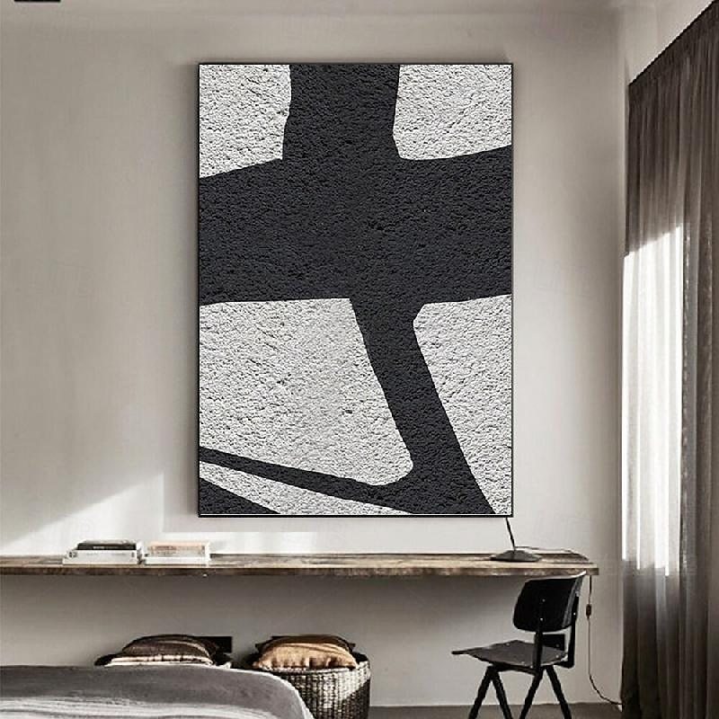 zwart-wit olieverfschilderij handgemaakte wabi sabi abstracte olieverfschilderij wandkunst kunstwerk muurschildering moderne abstracte olieverfschilderij geometrische wandkunst schilderij voor 2025 - $116.99 –P9