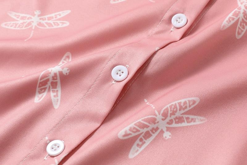 dames casual overhemd korte mouw libellenprint reverskraag knoopsluiting stoffig roze relaxte pasvorm lente zomer mode top dagelijks gebruik maten s-xl 2025 - $26.99 –P4