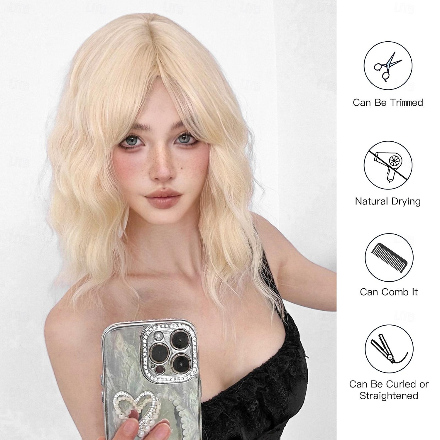 12 inch synthetische pruiken voor damespruik witblond kort krullend bobohaar met pony mode mooi feest 2025 - $19.49 –P4
