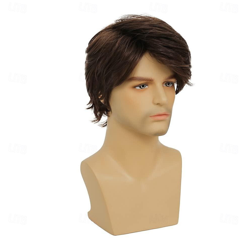 Synthetic Wig Straight Loose Wave Asymmetrical Wig Short Brown Synthetic Hair Men's Fashionable Design Soft Natural Brown 2025 - $18.49 –P5