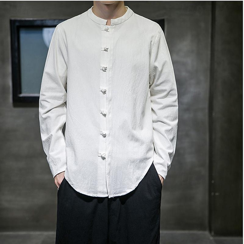 Per uomo Camicia Camicia di lino Camicia con colletto cinese Camicia con colletto alla coreana Camicia casual Camicia con Bottoni Semplice Vacanza Camicia hawaiana Nero Bianco Verde chiaro Rosa del 2025 a $27.99 –P12