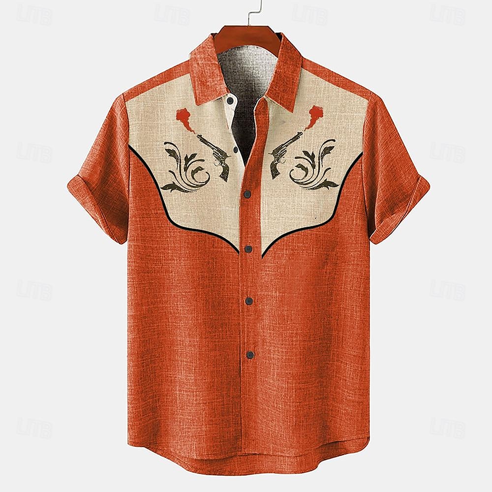 Voor heren Overhemd linnen overhemd retro-overhemden Vintage overhemd Etnisch shirt Bloemig Buiten Werk blauw Oranje Grijs Korte mouw Strijkijzer Zomer Lente Kleding 2025 - $24.99 –P1