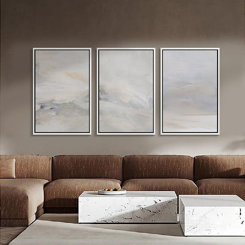 Handmade Wall Art Pastel painting handmade Abstract Gray Landscape Painting   Eclectic Minimalist Modern Art Neutral seascape Painting Wall Decor Framed Canvas Gray painting 2025 - $116.99 –P4