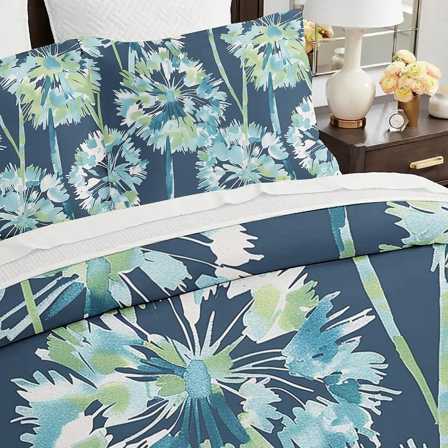 blått bläck illustration blomma 3-delat påslakanset för hotellrum gästrum hotell sängkläder bekvämt set 1 påslakan 2 örngott 2025 - $60.99 –P5
