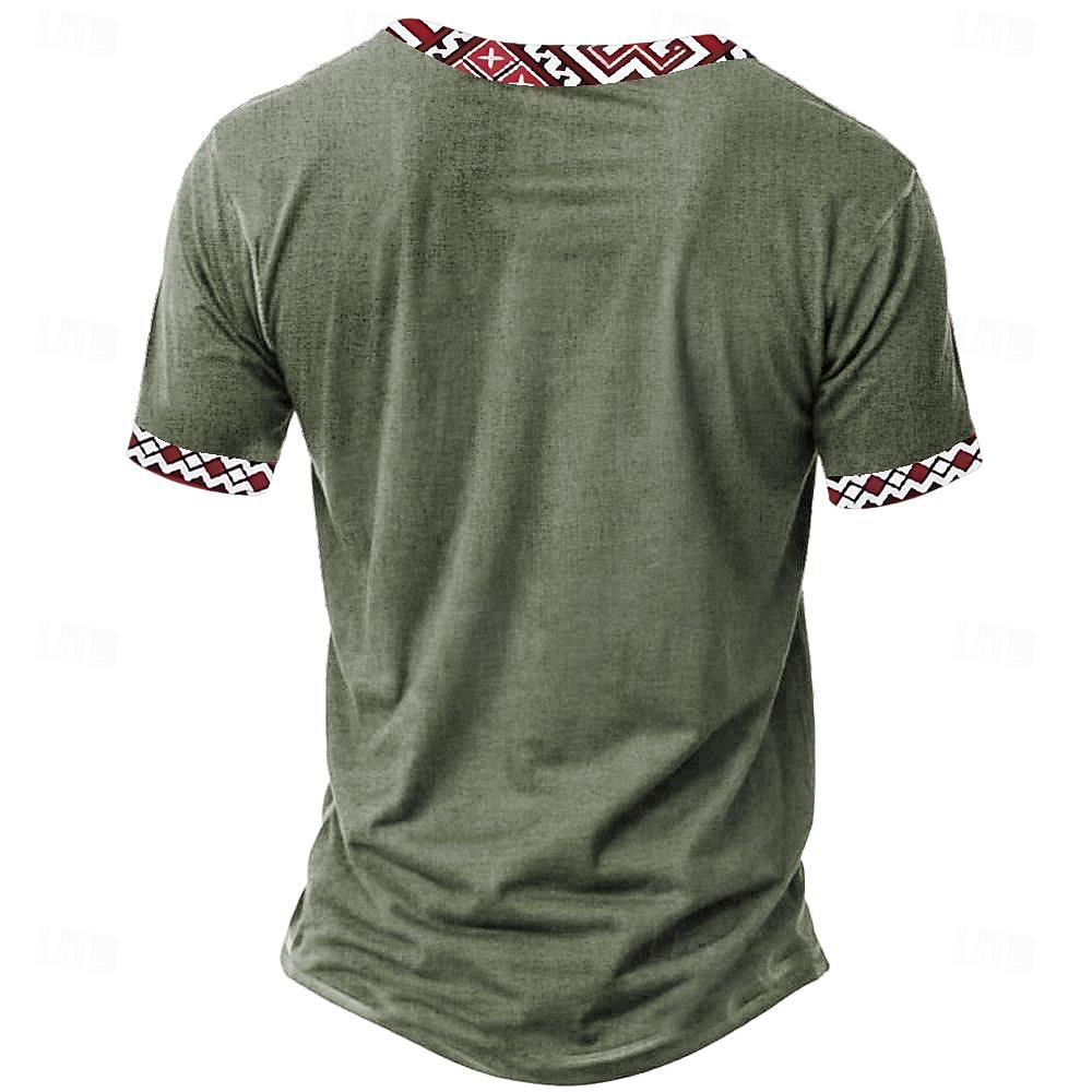 Herre Stamme Afrikansk mønster T skjorte Henly-skjorte Kortermet 3D-utskrift Designer Etnisk Avslappet Daglig Sommer Gul Grønn Kakifarget Henley Henley T-skjorte 2025 - $20.99 –P2