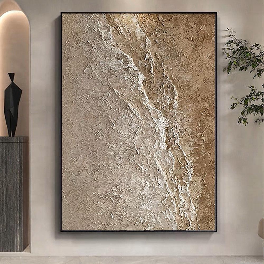 oljemålning wabi sabi målning handmålad stor beige konst brun 3d minimalistisk målning på duk brun 3d textur väggkonst neutral beige båge gipsmålning 2025 - $61.99 –P2