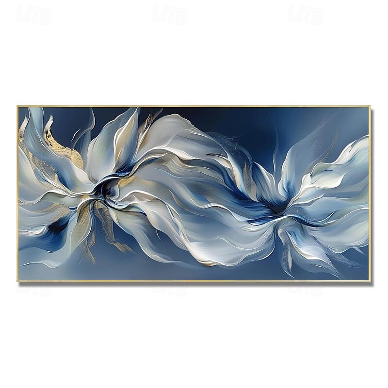 handgemachtes abstraktes Blüten Ölgemälde auf Leinwand groß original strukturiert blau weiß Blume Wand kunst individuell modern Zuhause Wohnzimmer Dekor Geschenk kein Rahmen 2025 - $141.99 –P10