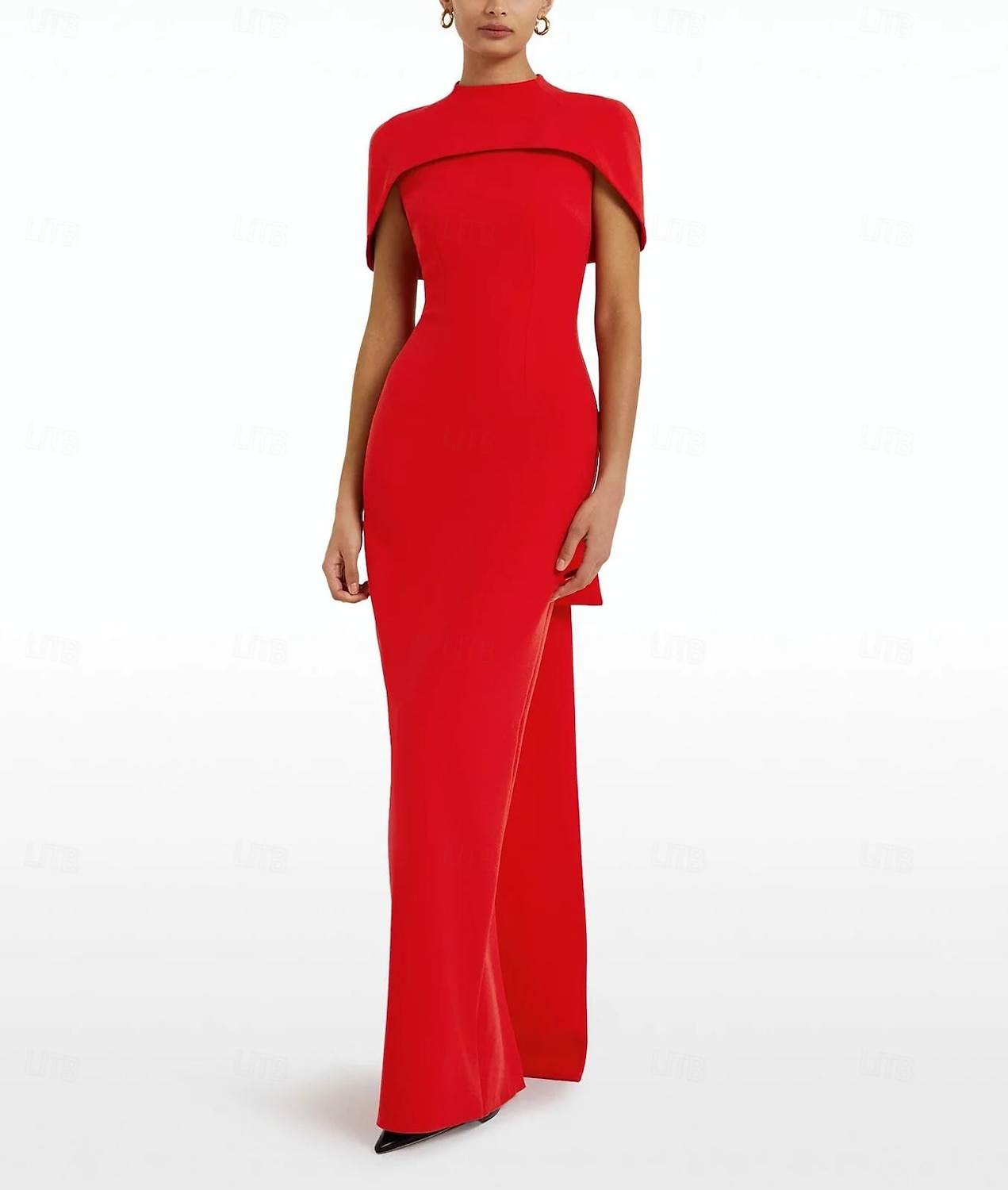 Red Sheath / Column Evening Gown Christmas Elegant Dress Formal Sweep / Brush Train Sleeveless Jewel Neck Stretch Crepe with Bow(s) 2024 2024 - GBP £108 –P1