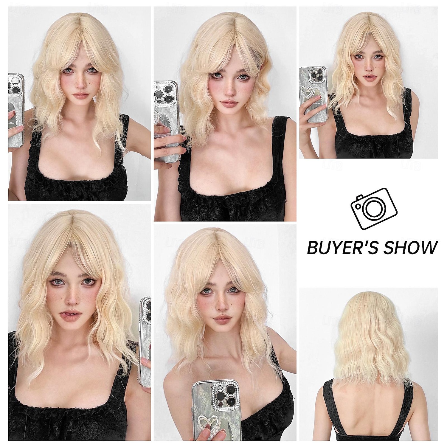 12 inch synthetische pruiken voor damespruik witblond kort krullend bobohaar met pony mode mooi feest 2025 - $19.49 –P3