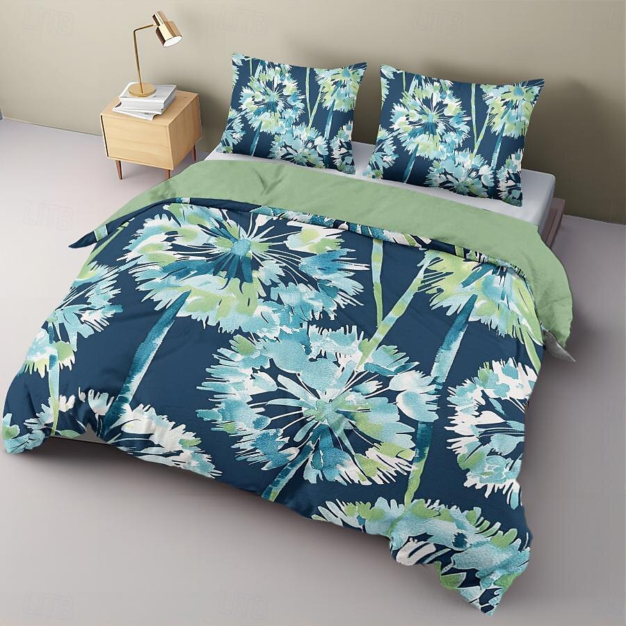 blått bläck illustration blomma 3-delat påslakanset för hotellrum gästrum hotell sängkläder bekvämt set 1 påslakan 2 örngott 2025 - $60.99 –P6