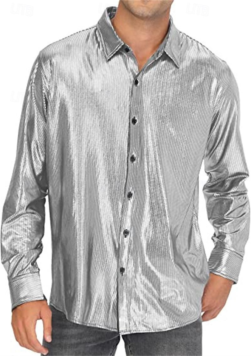 Metallisch 1980er Glänzendes Latex-Patent Hemd Disco Kostüm Herren Karnevalskostüm Halloween Karneval Alltagskleidung Pride Parade Pride-Monat Erwachsene Hemd 2025 - $24.99 –P13