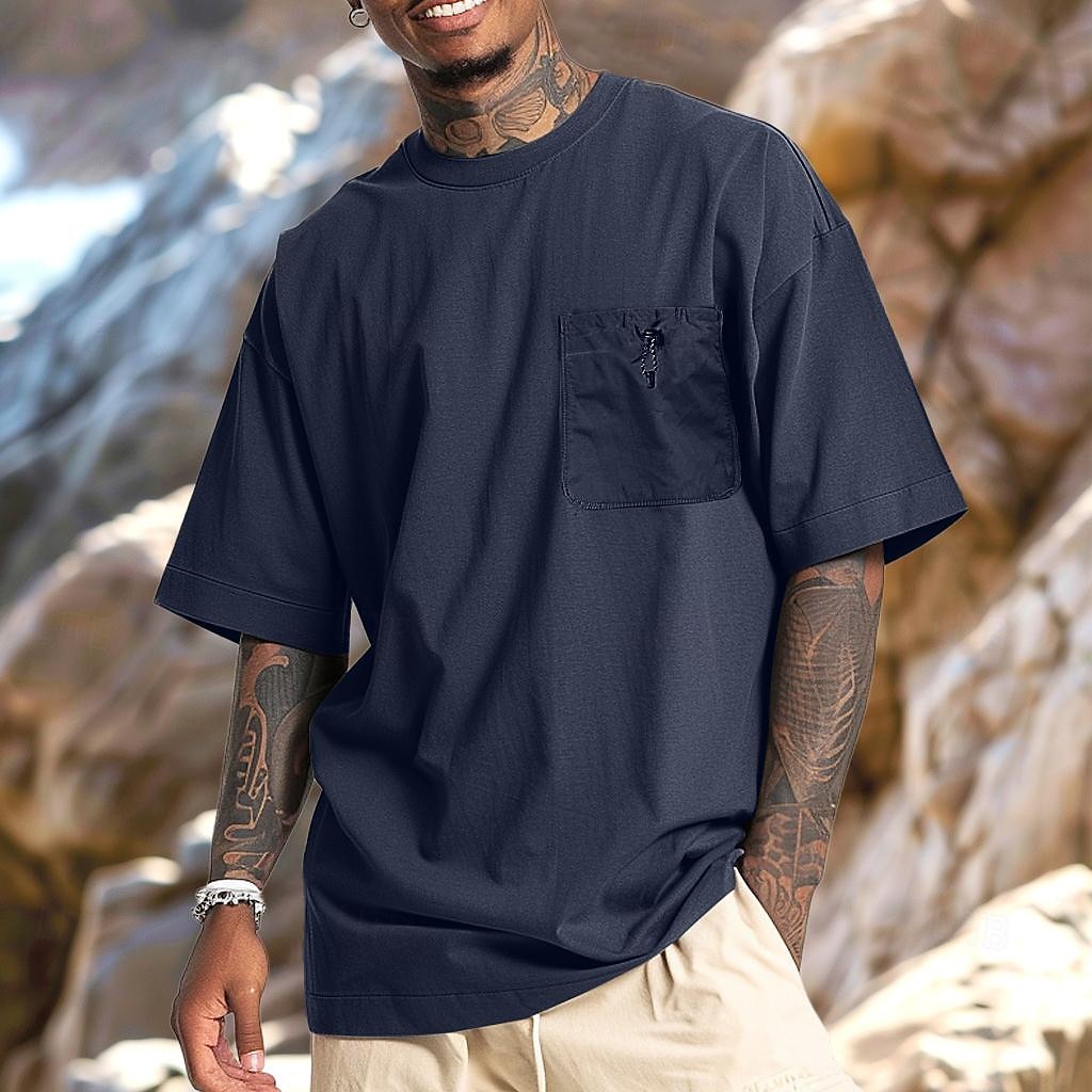 Bărbați Cămașă cu mânecă scurtă Tee Top Manșon scurt Stil Nautic Vară Culoare solidă Zilnic Stil de strada Buzunar Design Elastic cu Cordon În aer liber Stradă Casual Drak Gray Verde Bleumarin Top 2025 - $16.49 –P6