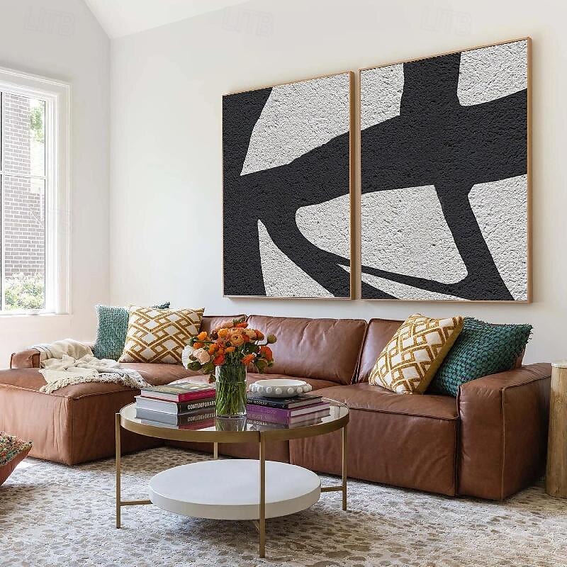 zwart-wit olieverfschilderij handgemaakte wabi sabi abstracte olieverfschilderij wandkunst kunstwerk muurschildering moderne abstracte olieverfschilderij geometrische wandkunst schilderij voor 2025 - $116.99 –P2