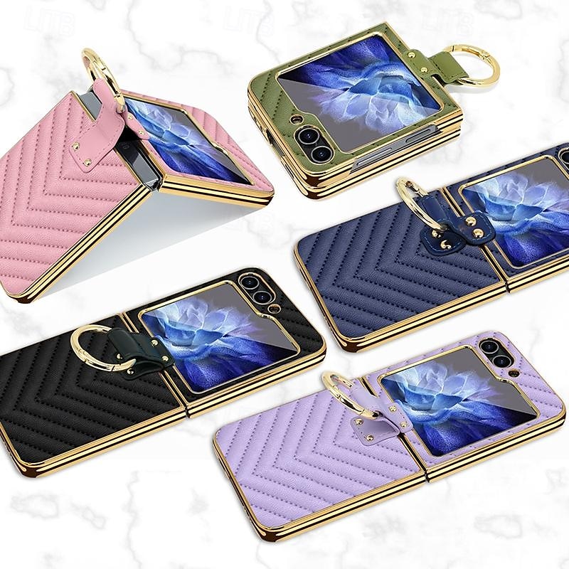 телефон Кейс для Назначение SSamsung Galaxy Z Flip 5 Z Flip 4 Z Flip 3 Кейс на заднюю панель и протектор экрана Кольцо Пряжка Защита от удара Ретро ТПУ Металл Кожа PU 2025 - $27.99 –P17