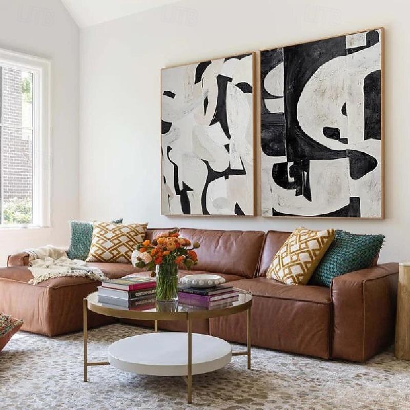 schwarz-weißes Acrylgemälde handgemachtes abstraktes Leinwandbild individuelles Gemälde Rahmengemälde Wabi Sabi abstraktes Wandbild Wohndekor Wandbild kreatives Gemälde 2025 - $101.99 –P3