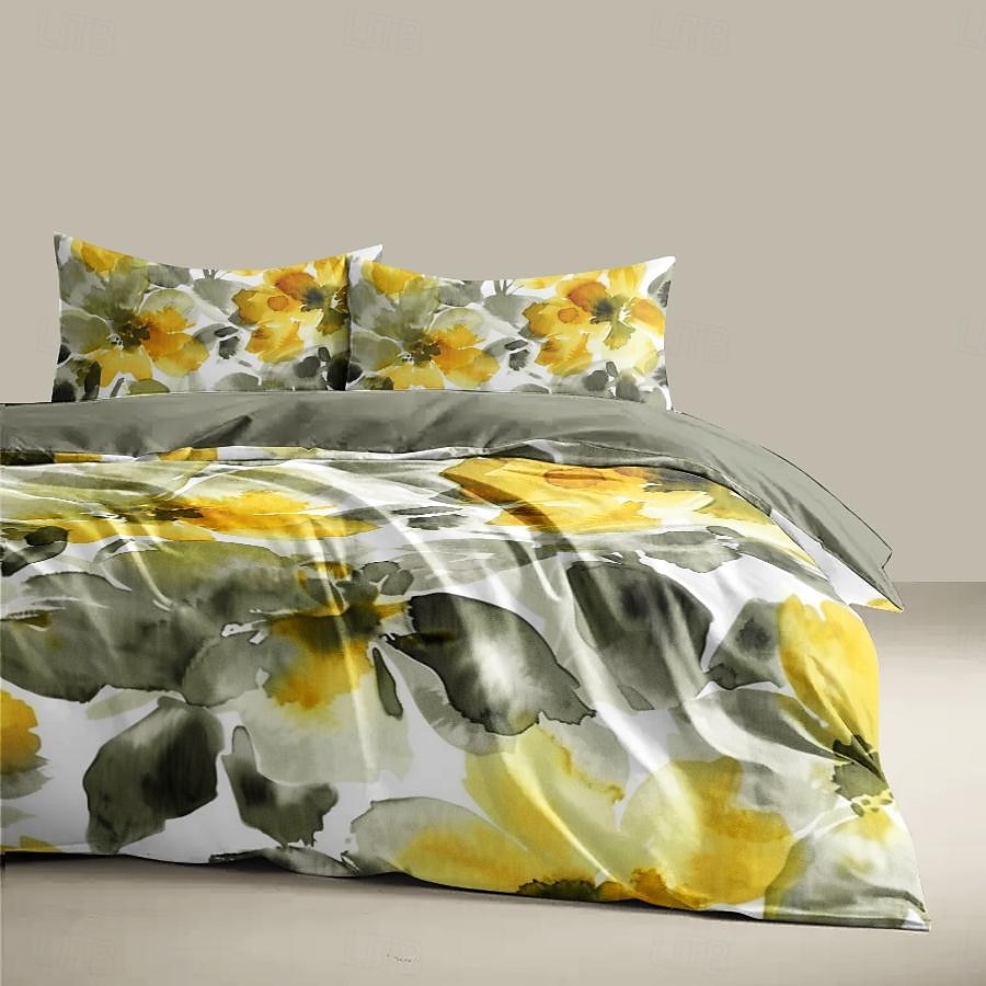 Yellow Floral 3-Piece Duvet Set for Summer Soft Skin Friendly Long Lasting 1 Duvet Cover 2 Pillowcases 2025 - $30.99 –P9