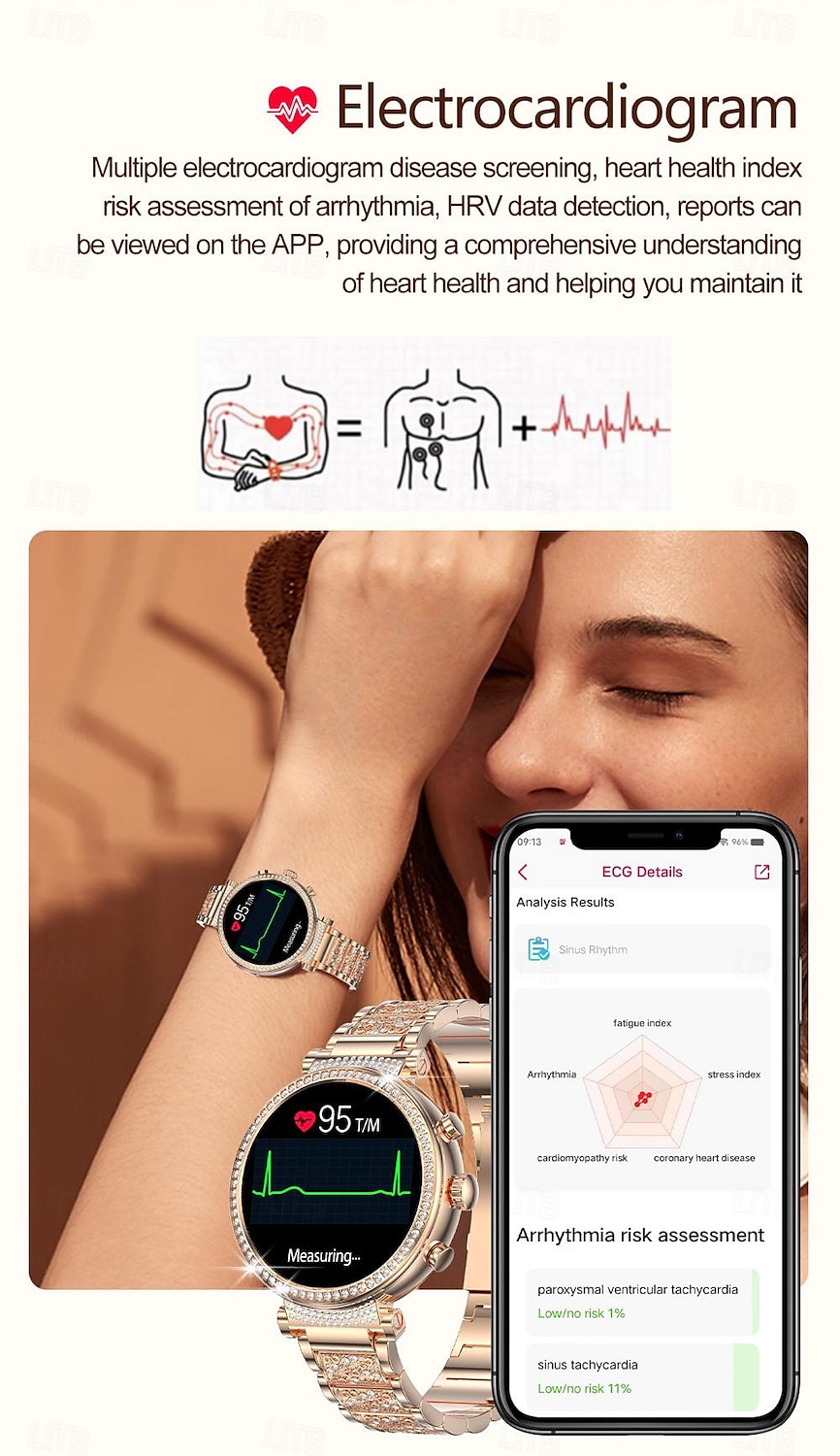 2025年 696 TK28 スマートウォッチ 1.27 インチ スマートブレスレット ブルートゥース ECG + PPG 歩数計 着信通知 と互換性があります Android iOS 女性 ハンドフリーコール メッセージ受信通知 IP 67 41mmの時計ケース コレクション – $75.99 –P6