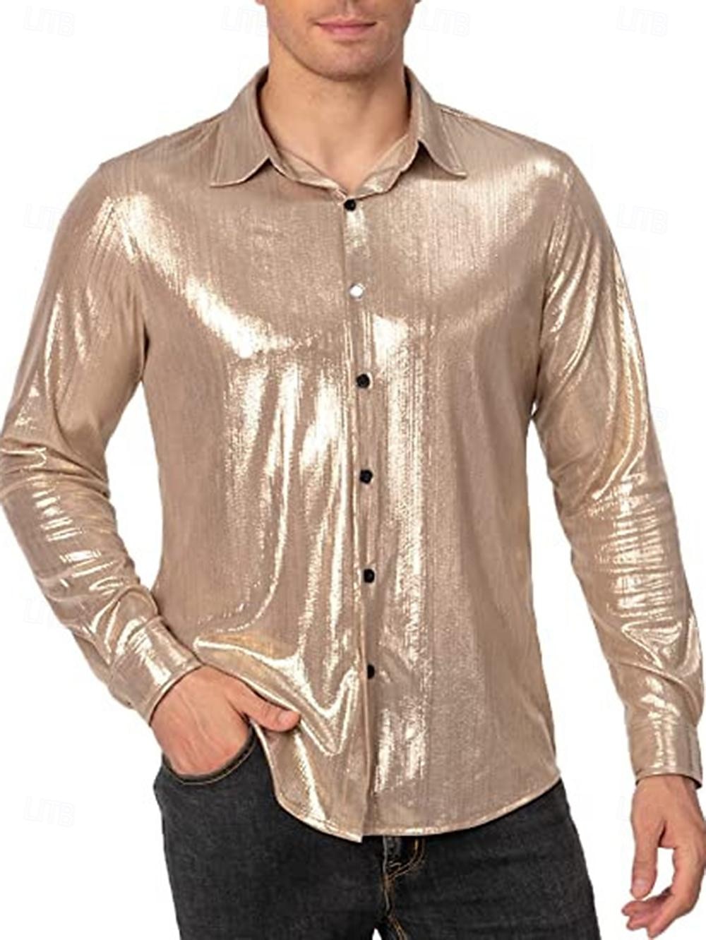 Disko 1980er Glänzend Metallisch Bluse / Hemd Maskerade Disco Einfarbig Herren Karnevalskostüm Maskerade Party / Abend Pride Parade Pride-Monat Erwachsene Hemd 2025 - $23.99 –P3