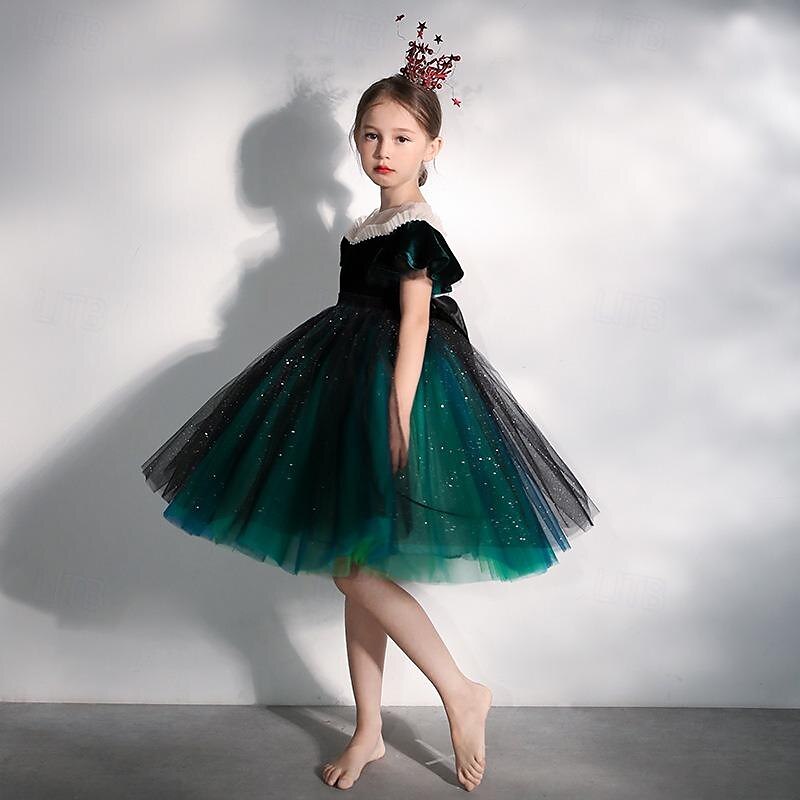 Kids Girls' Flower Girl Dress Party Dress Solid Color Short Sleeve Performance Wedding Party Mesh Princess Sweet Mesh Mid-Calf Sheath Dress Tulle Dress Summer Spring Fall 2-12 Years Red Green 2025 - $53.99 –P4