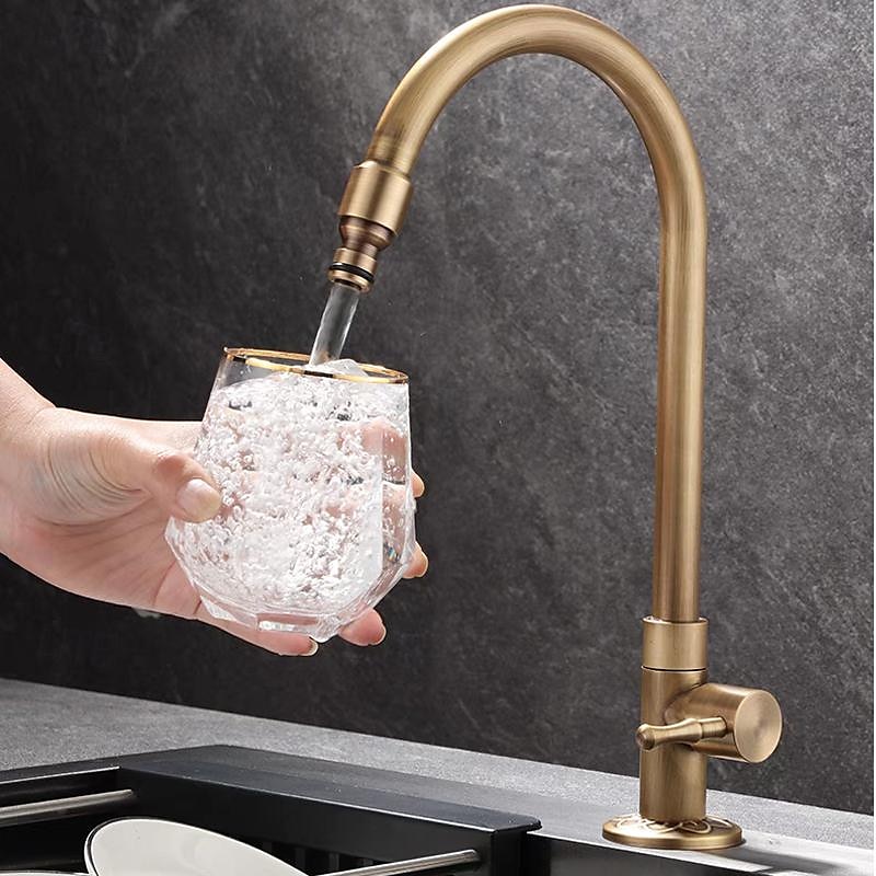 Vaskekran for baderom - Klassisk Antikk Messing Montere Utsiden Enkelt Håndtak Et HullBath Taps 2025 - $113.99 –P4