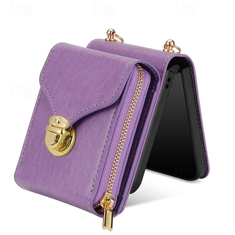 telefone Capinha Para Samsung Galaxy Z Virar 6 Z Flip 5 Z Flip 4 Z Flip 3 Capa traseira Capa articulada Zíper com cordão Slot para cartão Retro PC Couro PU de 2025 por $24.99 –P8