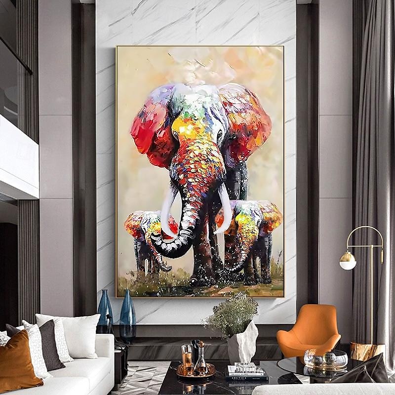 handmålad impressionistisk elefant oljemålning på duk- samtida flerfärgad safari djur oljemålning fin konst vilka lysande färger elefant målning för sovrum kontor väggdekoration 2025 - $108.99 –P2